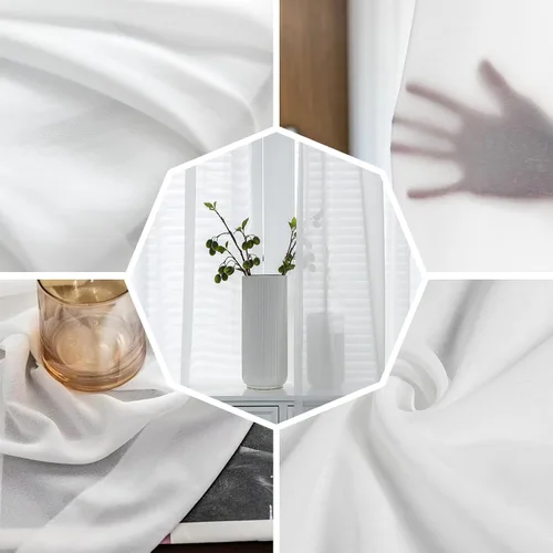 Vista 9 de Cortinas traslúcidas de playa de 63 pulgadas de largo, panel de cortina traslúcida para sala de estar, cortinas de cocina con bolsillo para barra