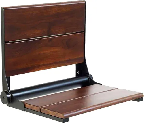 Vista 14 de Asiento de ducha plegable montado en la pared con respaldo Capacidad de carga máxima de 500 libras Asiento de ducha de teca compatible con ADA