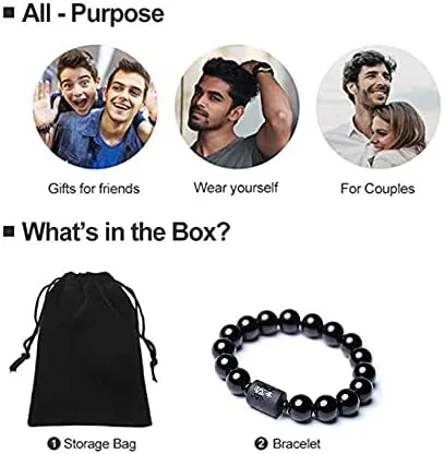 Vista 2 de SX Commerce Pulsera de cuentas de piedra de obsidiana natural para parejas, hombres, 0.394in y mujeres, 0.39 pulgadas (dragón), Piedra, obsidiana
