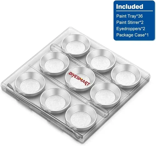 Vista 6 de DIYESMART 36 paletas de bandejas de pintura, 2 agitadores de pintura y 2 cuentagotas, ideales para mezclar pintura de aerógrafo, pintura