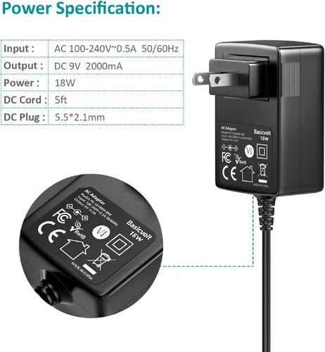 Vista 4 de 9V 2A Fuente de alimentación DC 9V Cable de alimentación Adaptador de CA universal 9V 1.8A 1.5A Power Adapter, for Router Speaker DVD Player