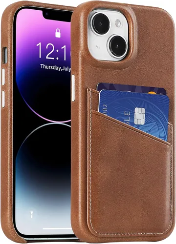Vista 46 de LUCKYCOIN Funda de piel 100% auténtica tipo cartera para iPhone 13, diseño delgado con tarjetero y funda protectora a prueba de golpes, forro