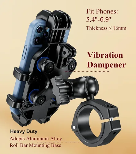 Vista 3 de BRCOVAN Soporte de teléfono UTV resistente con amortiguador de vibraciones Adjustable UTV Roll Cage Cellphone Clip for 5.4''-6.9'' Smartphones