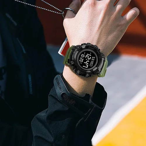 Vista 6 de Fanmis Reloj digital digital multifunción para hombre, electrónico, impermeable, con alarma, reloj deportivo de cuarzo, Azul Patchwork