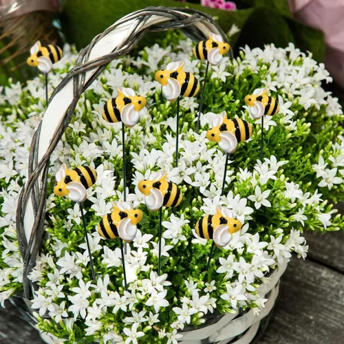 Vista 3 de 10 piezas de estacas de jardín de abejas decoración de metal para patio delantero, palillos florales para primavera y verano, resina, abejorros
