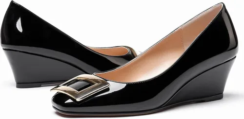 Vista 6 de WAYDERNS Zapatos de vestir de noche de tacón bajo con hebilla de metal dorado y puntera cuadrada para mujer, zapatos de vestir de noche de 2 pulgadas