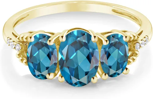 Vista 2 de Gem Stone King Anillo de compromiso de oro amarillo de 10 quilates con topacio azul Londres y diamantes para mujer