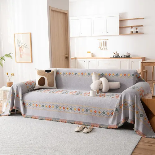 Vista 32 de DREAMINGO Funda de Sofá de Chenilla Beige Bohemia Geométrica Jacquard para Sofá de 3 Cojines Antideslizante Seccional Forma de L para Perros