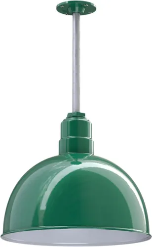 Vista 78 de Steel Lighting Co. Colgante de cuenco rosa Lámpara montada en el techo Cúpula de 15 pulgadas vástago de 12 pulgadas Estilo granero de acero