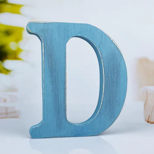 Vista 12 de Letras de madera azul rústica de 6 pulgadas, letras de madera sin terminar para pared, letras decorativas azules retro de pie, decoración de tablero