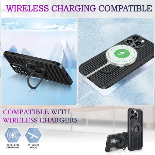 Vista 6 de Funda para iPhone 14 Pro con carga inalámbrica Magsafe, disipación de calor, soporte magnético, soporte invisible integrado y soporte de anillo