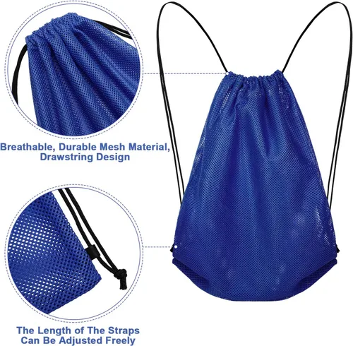 Vista 3 de Mochila con cordón de malla Bolsa de malla multifunción para natación, gimnasio, ropa, Azul oscuro, Viajar