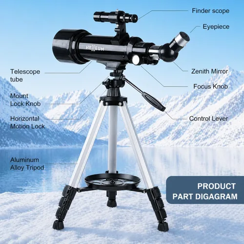 Vista 5 de Telescopio 70mm Apertura 500mm - para niños y adultos, telescopios refractores astronómicos de montaje AZ con óptica de revestimiento múltiple