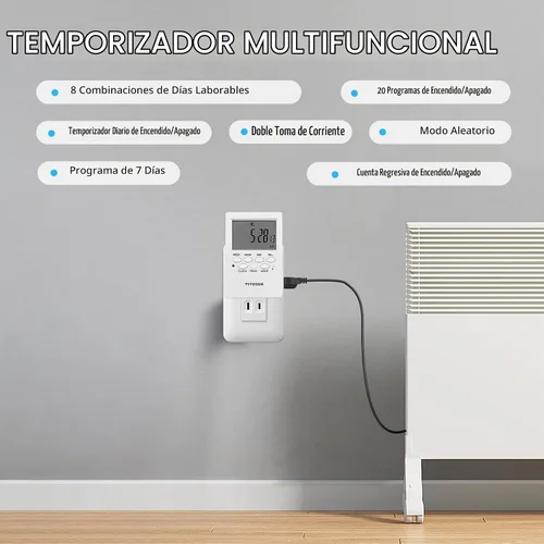 Vista 3 de VIVOSUN Toma de temporizador digital, temporizador digital programable de 7 días con 2 salidas independientes, 3 puntas, 20 grupos de programas