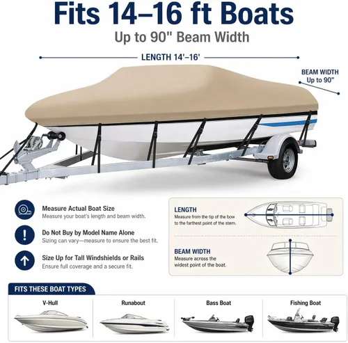 Vista 2 de Cubierta impermeable para barco de 14 a 16 pies, cubierta resistente de poliéster 600D, cubierta para barco Oxford Bass Runabout para barcos