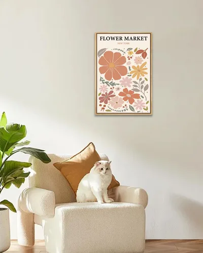 Vista 4 de Zzuyi Lienzo enmarcado para mercado de flores, arte de pared, póster botánico de flores silvestres rosas, impresiones de imágenes, ilustraciones