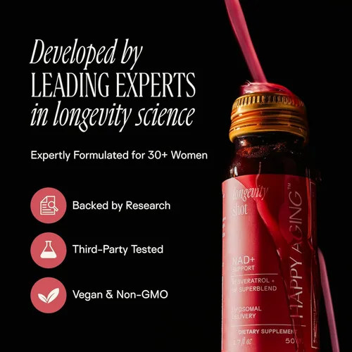 Vista 5 de Happy Aging Suplemento líquido NAD+ para mujeres Ribosida liposomal de nicotinamida y resveratrol inyecciones para energía, salud de la piel