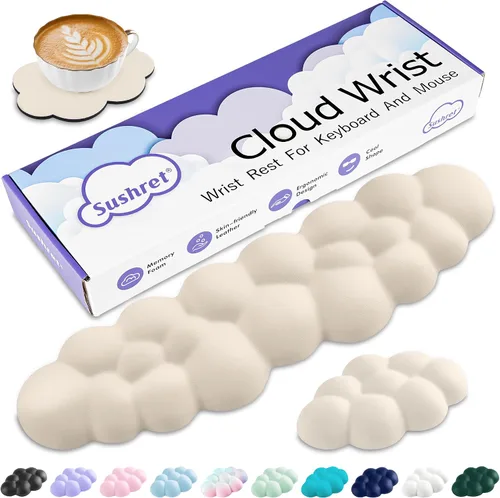 Vista 8 de Cloud Reposamuñecas para Teclado, Juego de Almohadilla para Muñeca de Teclado Cloud con Espuma Viscoelástica de Cuero PU, Lindo Reposabrazos