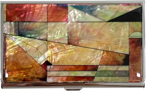 Vista 24 de Estuche para Tarjetas de Visita de Nácar Portador de Tarjetas de Crédito Identificación y Nombre Cartera de Viaje Diseño de Pintura Artística Metal