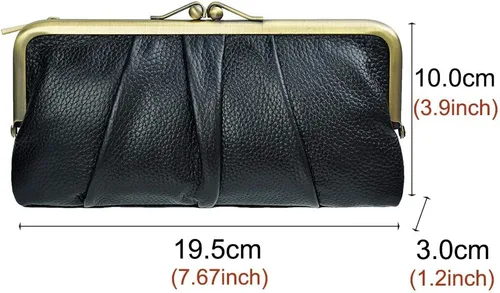Vista 2 de Carteras de cuero suave para mujer compactas plegables RFID monedero con cremallera y bloqueo de beso Negro - Vintage