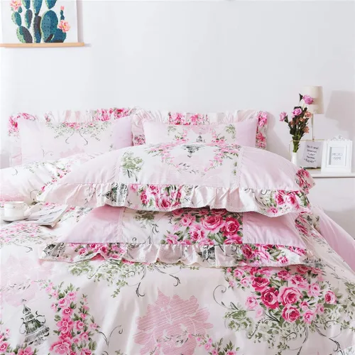 Vista 7 de FADFAY Home Textile - Juego de funda de edredón con estampado floral rosa rosa para niñas, 4 piezas, tamaño individual