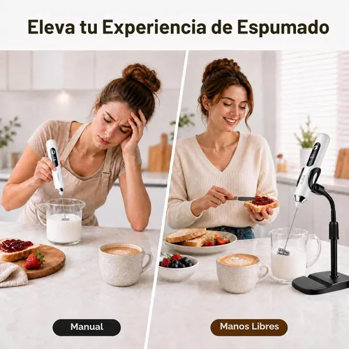 Vista 6 de Varita espumadora de leche de mano recargable con soporte de clip Blanco-Manos Libres