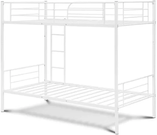 Vista 4 de East West Furniture DAT0WHI Danbury - Litera individual – Dos camas de metal separadas y escalera con tres escalones y barandillas – Litera