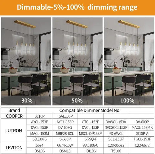 Vista 5 de Iluminación de Isla de Cocina Accesorio de Luz Moderna Lámpara Colgante Dorada Regulable LED Acabado de Latón Mini Luces Colgantes de Cristal