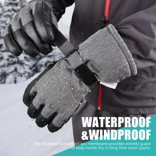 Vista 3 de MCTi Guantes de esquí impermeables para invierno, snowboard, nieve, cálidos, 3M, Thinsulate de piel sintética, guantes para clima frío para hombres