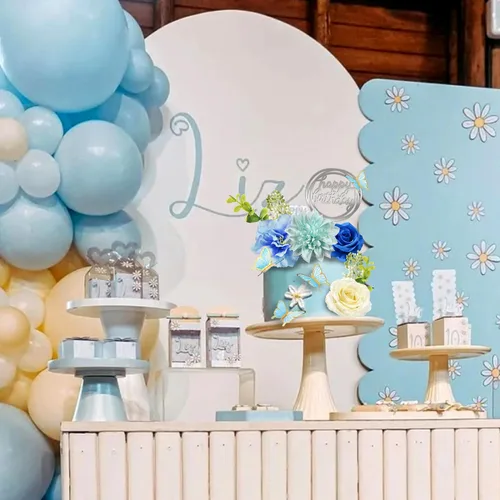 Vista 7 de 19 piezas de decoración de mariposa para pasteles, decoración de feliz cumpleaños con rosas azules artificiales, mariposas de eucalipto, suministros