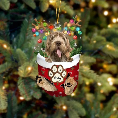 Vista 235 de Adornos personalizados de Pug cervatillo – Decoración personalizada para árbol de Navidad con patas de bolsillo de nieve