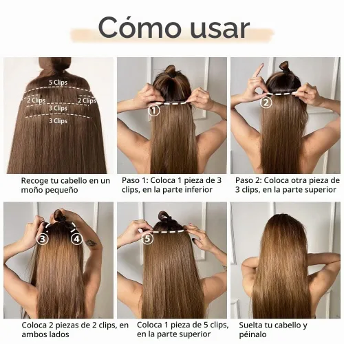 Vista 7 de Extensiones de cabello rubio con clip, lacio, de 22 pulgadas de largo, sintético, negro, grueso, 5 piezas para mujeres, bodas, fiestas, uso diario