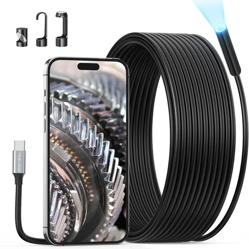 Vista 10 de Teslong - Cámara endoscopio USB C con luz, cámara de boroscopio de serpiente tipo C con 8 luces LED, cámara de inspección flexible impermeable de 10