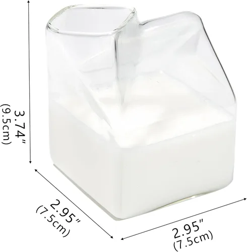 Vista 7 de Jarra de cartón de leche de vidrio lindo transparente Kawaii Milk Carton Cup Mini Creamer Jarra Contenedor de 12 onzas, 1 unidad