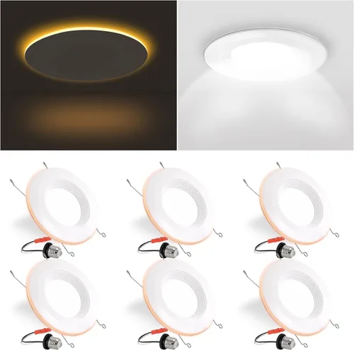 Vista 8 de Paquete de 2 luces LED empotrables 5CCT de 5/6 pulgadas, 2700 K/3000 K/4000 K/5000 K/6500 K, luces de lata regulables con borde de deflector