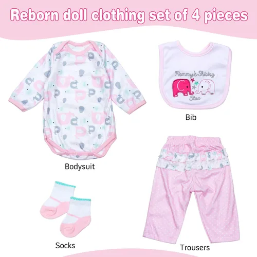 Vista 2 de Ropa de muñeca Reborn Baby Girl Doll Accesorios de ropa de 4 piezas para 20 a 23 pulgadas