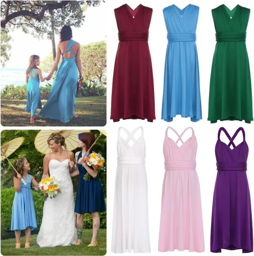 Vista 5 de IWEMEK Mommy and Me - Vestidos a juego para mamá e hija, trajes a juego para mujeres y niñas, convertibles, vestido de boda de múltiples vías