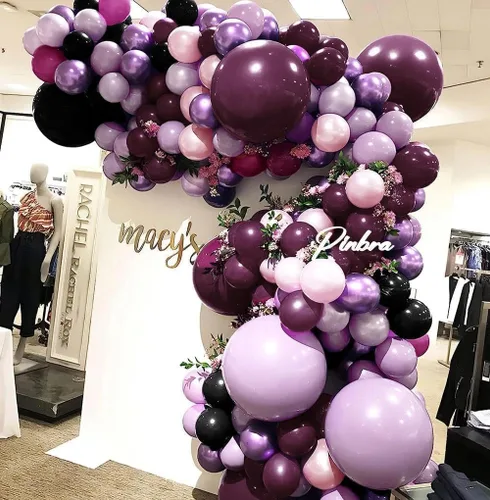 Vista 8 de Globos Burdeos Doble Relleno Morado Oscuro Ciruela Malva Guirnalda de Globos Granate Magenta Globos de Látex para Cumpleaños Despedida de Soltera