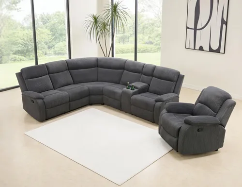 Vista 42 de Juego de sofá seccional reclinable manual, juegos de muebles de sala de estar, sofá seccional en forma de L y 2 sillas, cómodo sofá reclinable