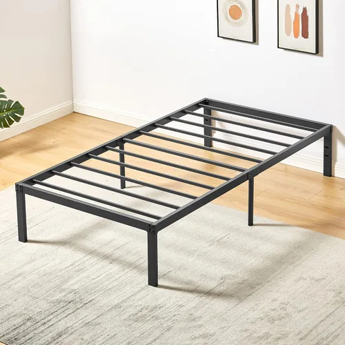 Vista 4 de VECELO Marco de cama de metal de 14 pulgadas, plataforma de listones de acero básico negro, listones de acero resistente, sin ruido y no necesita