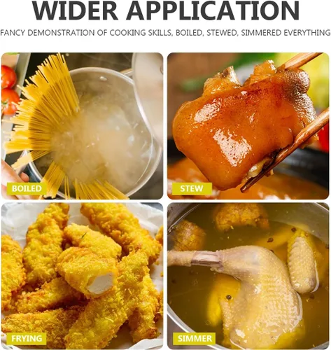 Vista 5 de Freidora con tapa y cesta – Vaporizador de espárragos de acero inoxidable 2 en 1 olla con vapor de malla para papas fritas, pollo, cocinar verduras