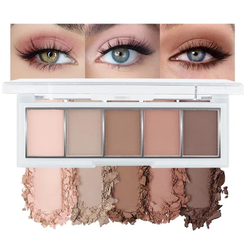 Vista 15 de KYDA Paleta de sombra de ojos Netural Nude de 5 colores con pincel, sombra de ojos marrón mate, paleta de ojos mate, regalo de maquillaje de ojos