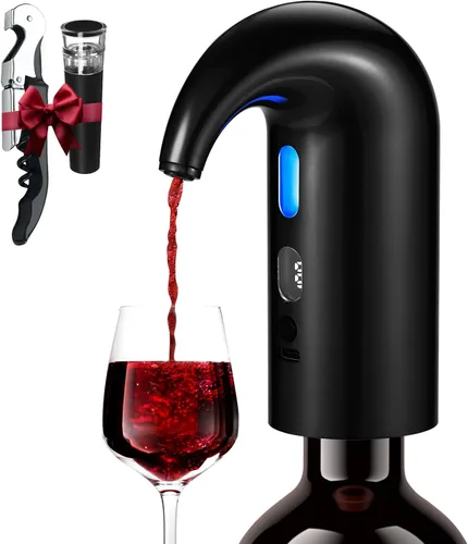 Vista 9 de BLUBYEES Aireador eléctrico de vino, máquina dispensadora de vino portátil de un solo botón y decantador de vino, filtro automático