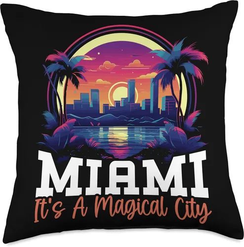 Vista 4 de Miami City Florida USA SteMi Apparel Miami City Florida USA America United States Throw Pillow, 16x16, Multicolor