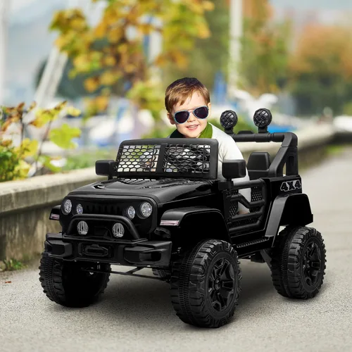Vista 2 de Aosom Camión de paseo para niños de 12 V con control remoto para padres, automóvil eléctrico alimentado por batería con suspensión de resorte, Negro