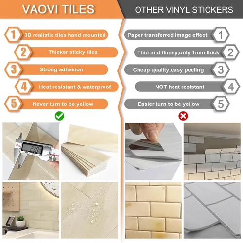 Vista 7 de VAOVI Azulejos de cocina para salpicaduras de despegar y pegar, calcomanías de pared de baño, azulejos de mármol para salpicaduras individuales