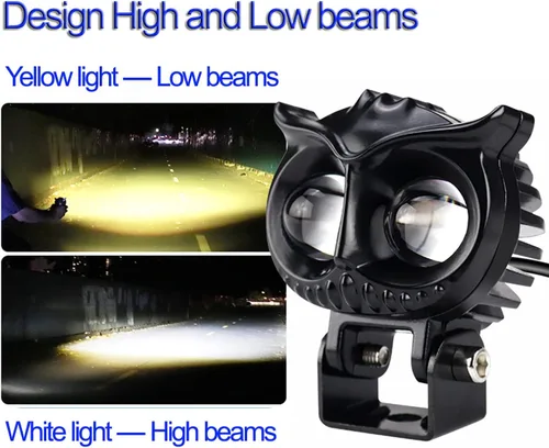Vista 4 de ONERAY Luces Antiniebla para Motocicleta, Faro LED para Motocicleta Forma de Búho con Haz Alto y Bajo, Luz de Conducción Universal para Motocicletas