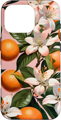 Vista 20 de Carcasa para iPhone 17 con diseño de flores de naranja sobre fondo rosa