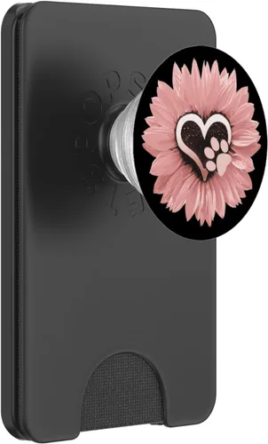 Vista 7 de Girasol y perro con estampado de huellas de flores rosas PopSockets agarre y soporte para teléfonos y tabletas, Negro
