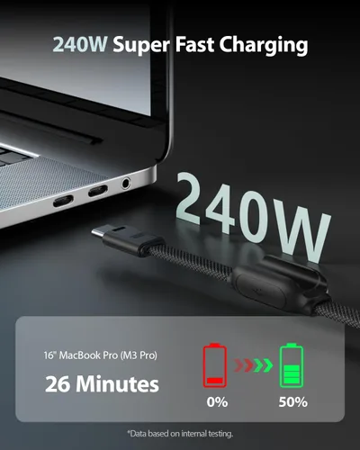 Vista 4 de SOOPII 6-Pack Short USB C to USB C Cable 240W with Built-in Snap Clip